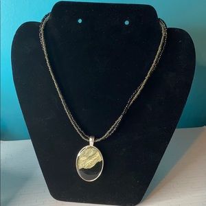 Twisted Bead Necklace with Black & Ivory Pendant